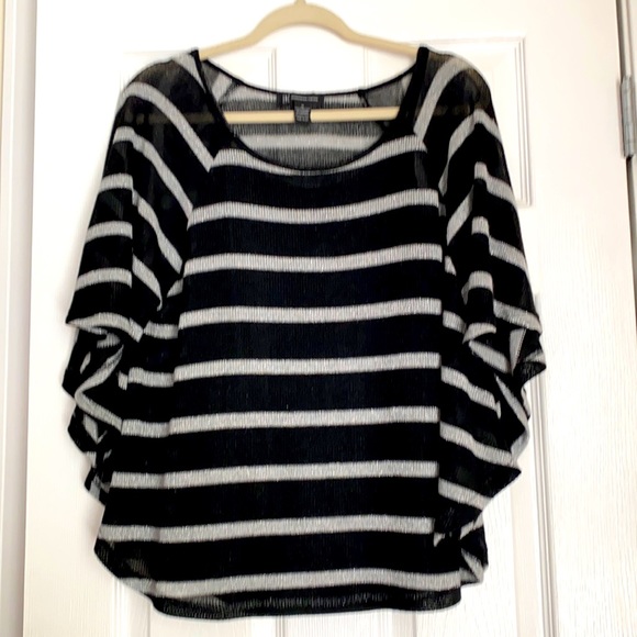 INC Black & Silver, Boatneck, Shimmery, Striped, Flowy, 3/4 Sleeve Shirt - Picture 10 of 15